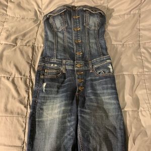 Strapless Button-Front Guess Denim Jumpsuit